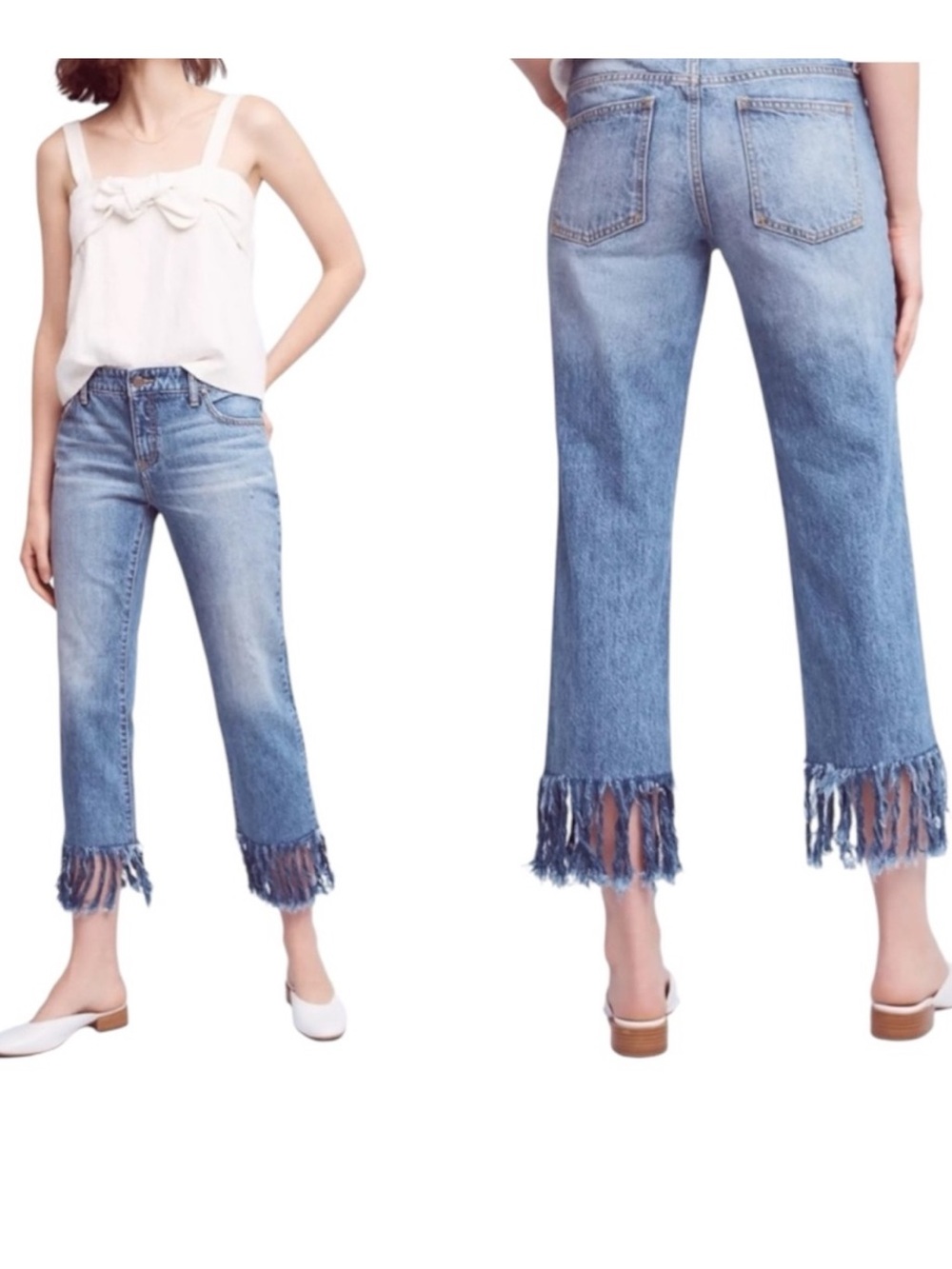 Anthropologie Pilcro Hyphen Fringe Crop Jeans Raw Hem Boyfriend 25